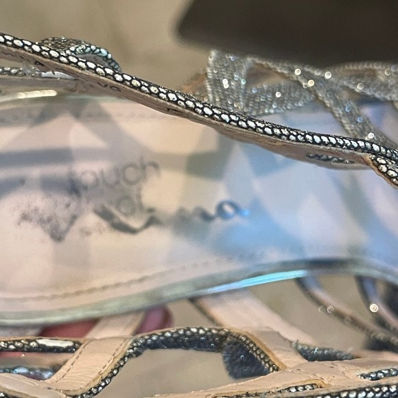 NINA Gold Sparkle Strappy Cage Zip Open-Toe Cocktail Wedding Heels - Picture 8 of 12